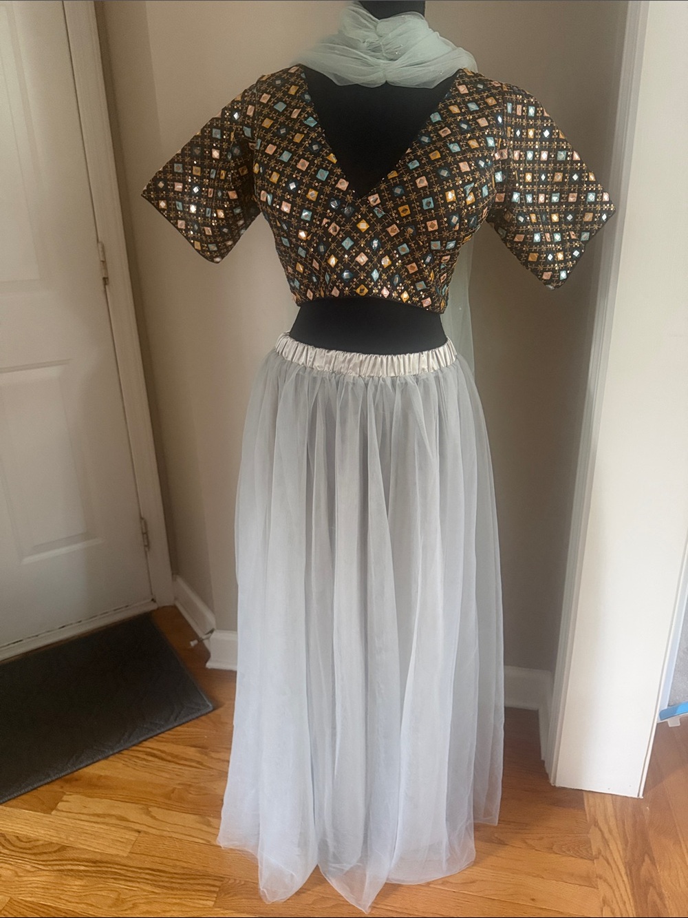 Embellished Mirrowork and Tulle Lehenga set